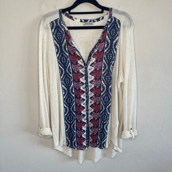 Lucky Brand Button Front Hi-Low Top Cream & Multicolor - Size XL - Picture 1 of 8